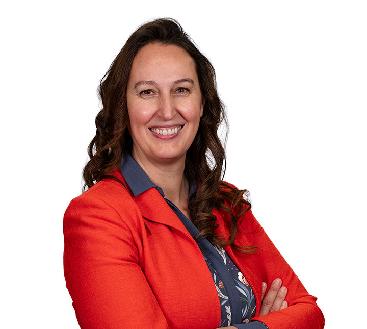 Chantale Pambrun with a red blazer