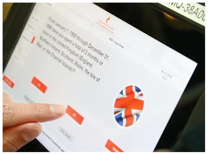 Touchscreen technology for donors' use in clinics