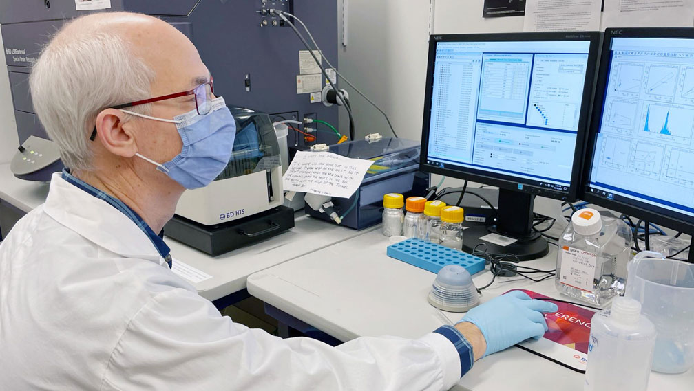 Research at computer in a lab
