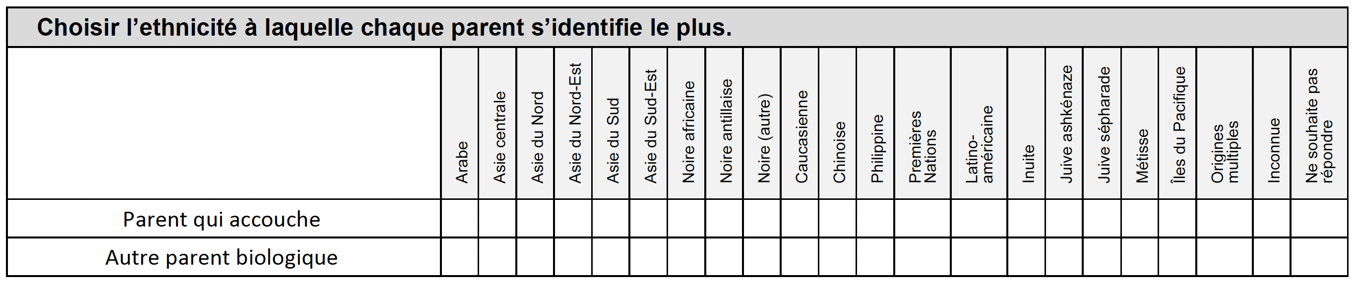 Ethnic Background table