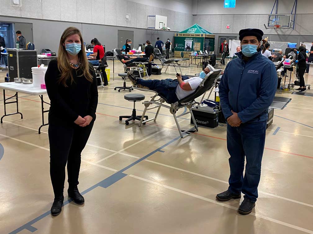 A blood donor and Canadian Blood Services employee