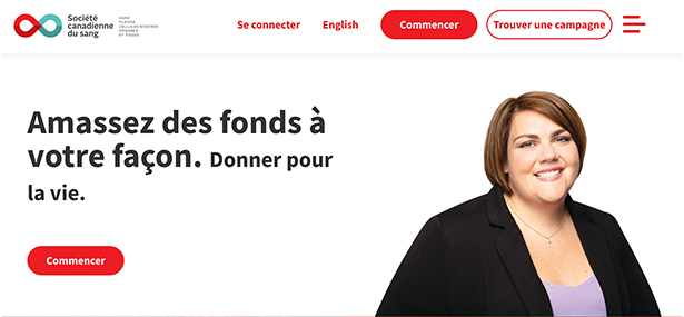 Screenshot of the Canadian Blood Services Fundraising page