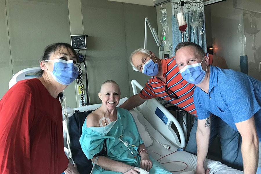 A patient in hospital with family getting a stem cell transplant.