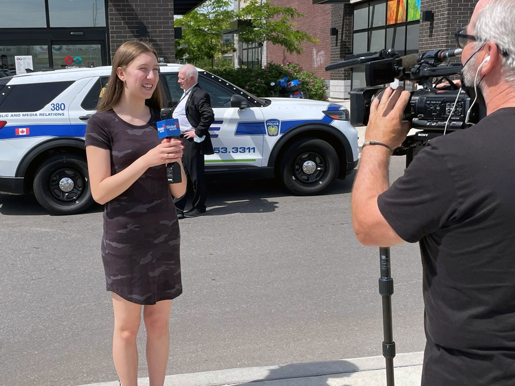 Plasma recipient speaking with media outside