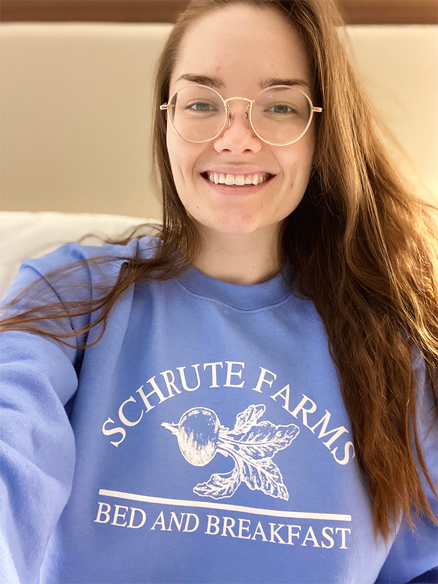 Lizzy Burns, who joined Canadian Blood Services Stem Cell Registry five years ago and successfully donated stem cells in December 2020, poses for a selfie.