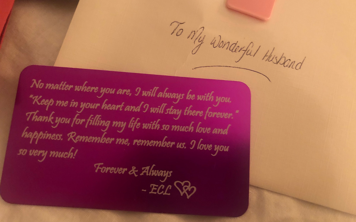 Love message found inside an envelope sent from a wife to her husband