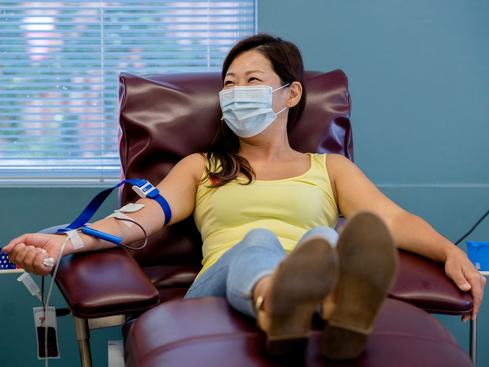 a woman donating blood