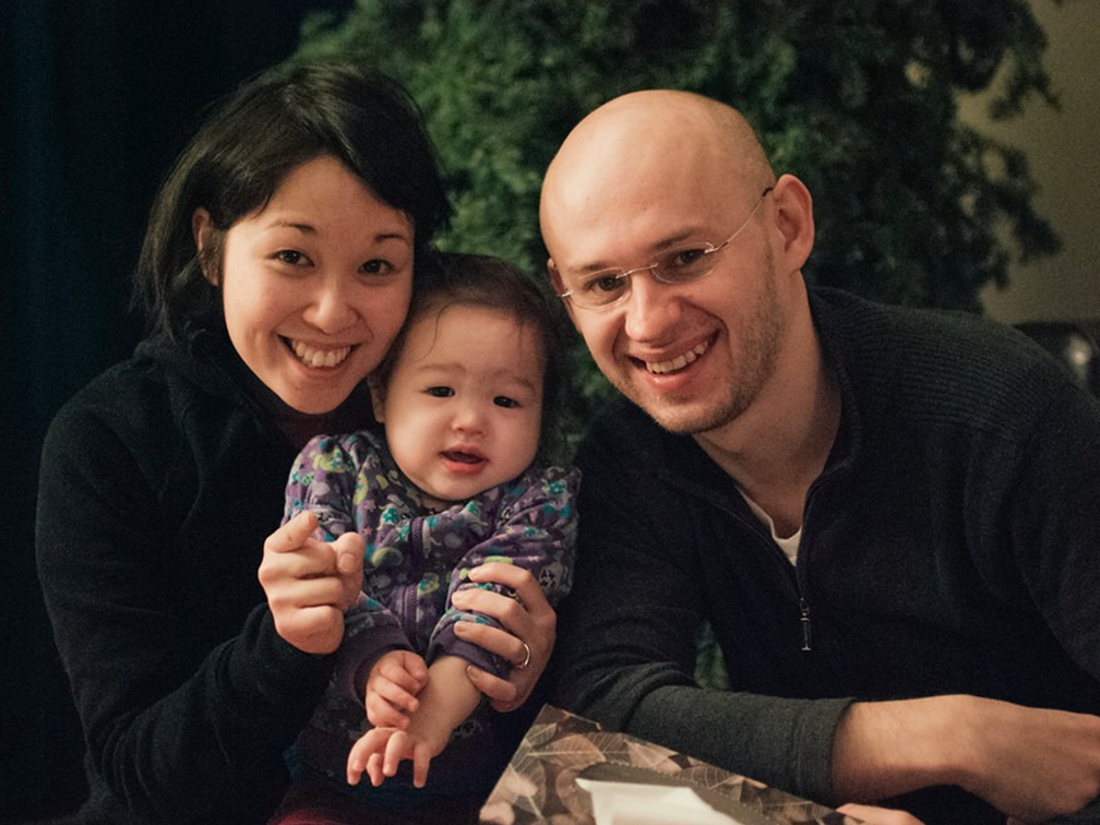 Stem cell recipient and advocate Mai Duong with her husband and toddler.