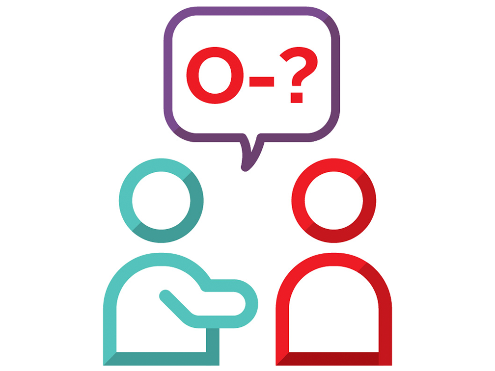 two stick figures with an o-negative speech bubble