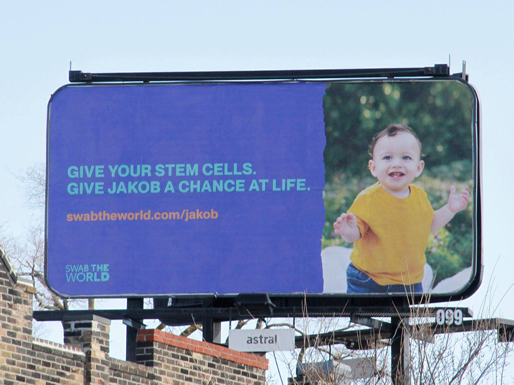 A Swab the World billboard encouraging Canadians to donate stem cells.