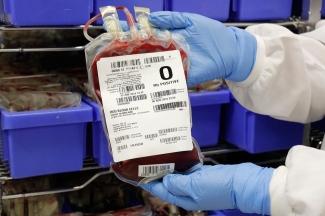 Image of blood bag labeled O rh positive  