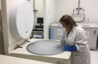 The stem cells are cryopreserved and stored in a liquid nitrogen freezer at Canadian Blood Services' Concourse Gate facility until requested for transplant The stem cells are cryopreserved and stored in a liquid nitrogen freezer at Canadian Blood Services' Concourse Gate facility until requested for transplant