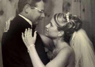 Charlene Bagley with her father Tom Bagley at her wedding 15 years ago. 