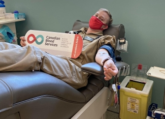 Flight paramedic Danny Kustra joined a group of nearly 40 other paramedics to donate blood in May.