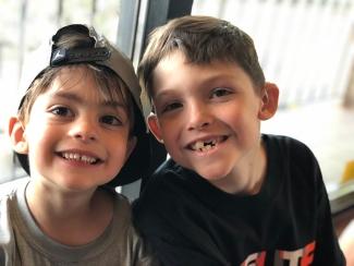 Cameron Bulger smiles next to his brother Zachariah Bulger. Cameron’s family received the Schilly Award at Canadian Blood Services’ Honouring Canada’s Lifeline virtual event.