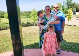 Trisha Crowder-Morrell, seen her with her husband, Gordon Morrell, registered to donate cord blood after the births of all her children: Chloe (five), Blake (one) and Connor, who was born in early July 2020. 