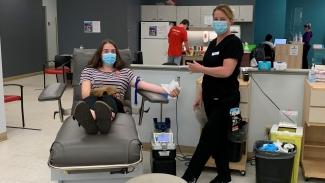 Veronica Cook donating blood