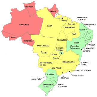 Map of malaria risk in various areas of Brazil