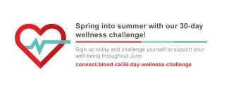 Heart rate icon with the words spring into summer with our 30-day wellness challenge.