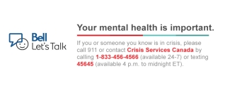 Graphic image of Bell Let's Talk. Your mental health is important.