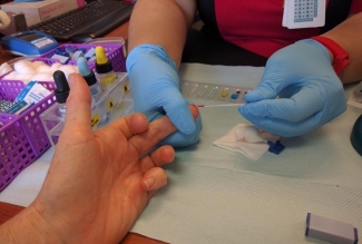 Finger prick test to check hemoglobin levels Finger prick test to check hemoglobin levels