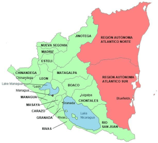 Map of malaria risk in various areas of Nicaragua