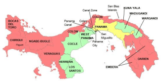 Map of malaria risk in various areas of Panama