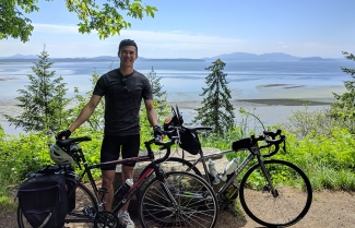 Josiah Ng and Aaron Tsui taking a break while cycling