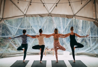 Yoga in a cabin at Bowen Island