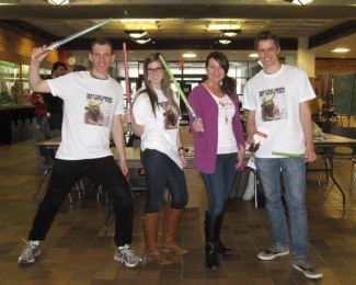 Warren Fingrut (left), Cassandra DeLuka of Canadian Blood Services’ OneMatch Stem Cell and Marrow Network (centre-right) along with two UBC medical students at a "May the swab be with you" recruitment event in 2014. Courtesy of W. Fingrut. Warren Fingrut (left), Cassandra DeLuka of Canadian Blood Services’ OneMatch Stem Cell and Marrow Network (centre-right) along with two UBC medical students at a "May the swab be with you" recruitment event in 2014. (Photo courtesy of W