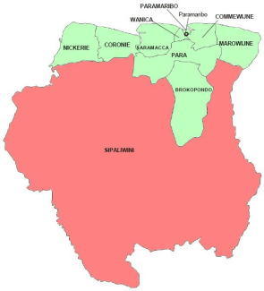 Map of malaria risk in various areas of Suriname