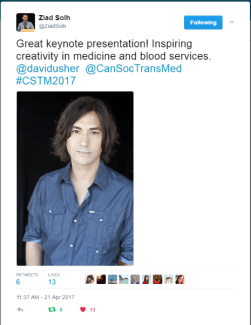 Ziad Solh tweets about David Usher keynote at CSTM 2017