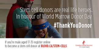 Father and son play dress up with capes and masks. Stem cell donors are real life heroes. In honor of World Marrow Donor Day.