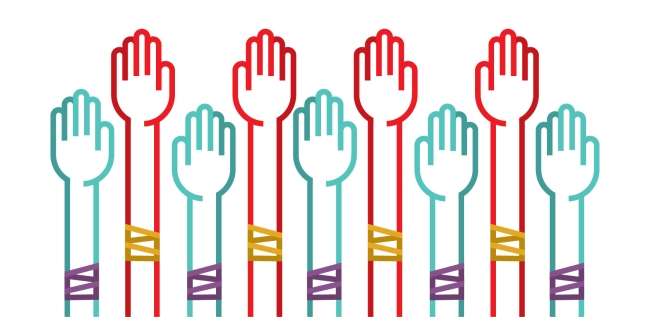 Icon of hands in the air with bandages on