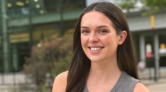 a woman smiling