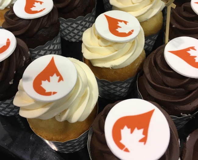 Images of Cupcakes with Canadian Blood Services Logo on it