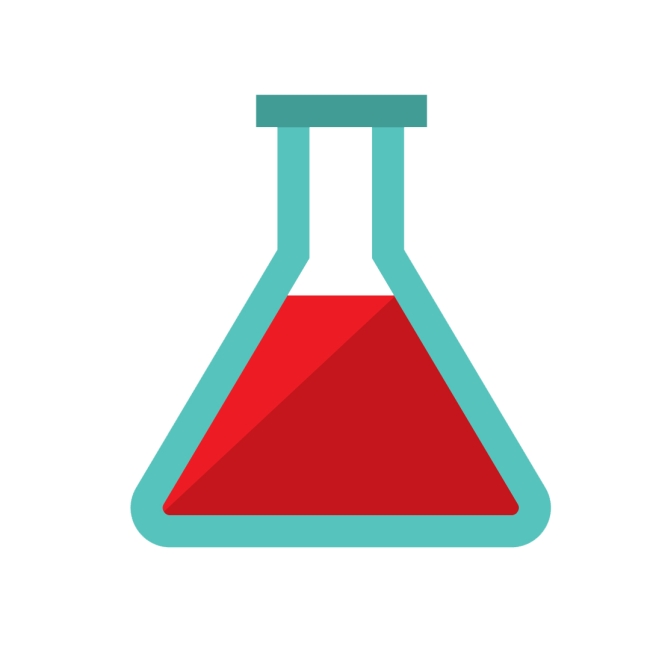 a graphic of a laboratory flask containing a blood sample