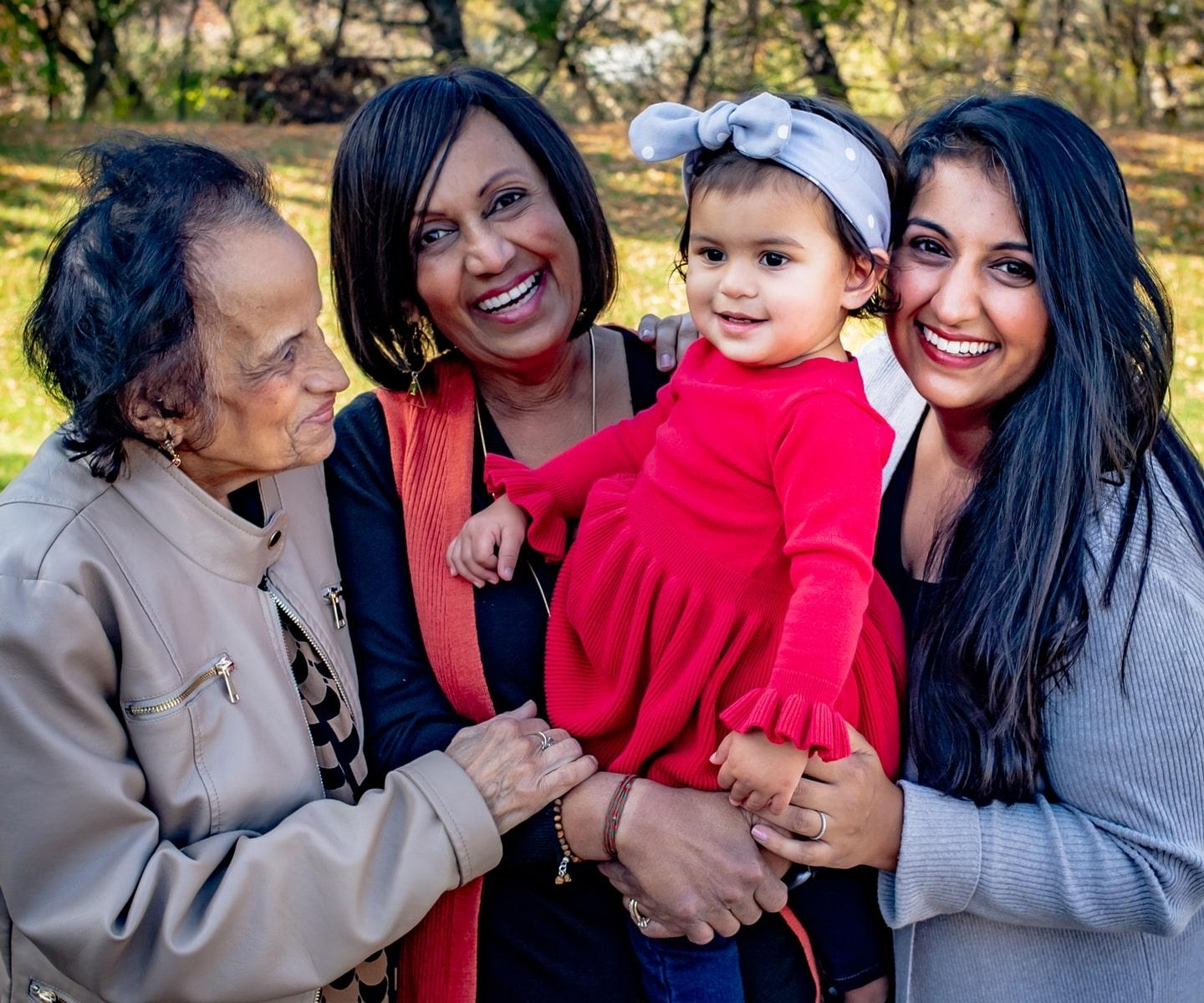 Blood recipient with mother, daughter and granddaughter at a park