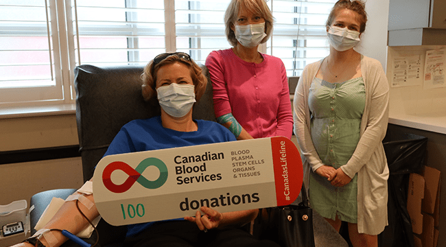 canadian blood services employees with blood donor