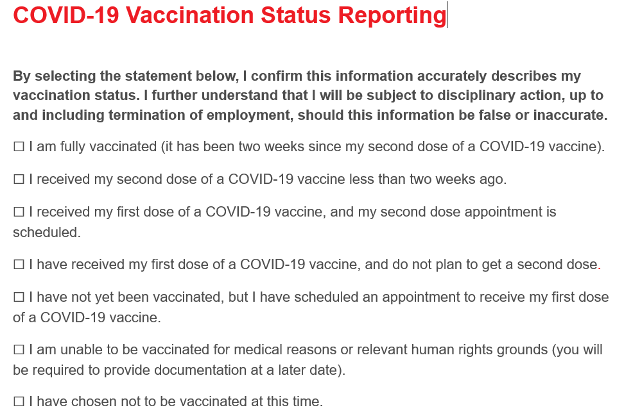 COVID19 Vaccination Status Reporting